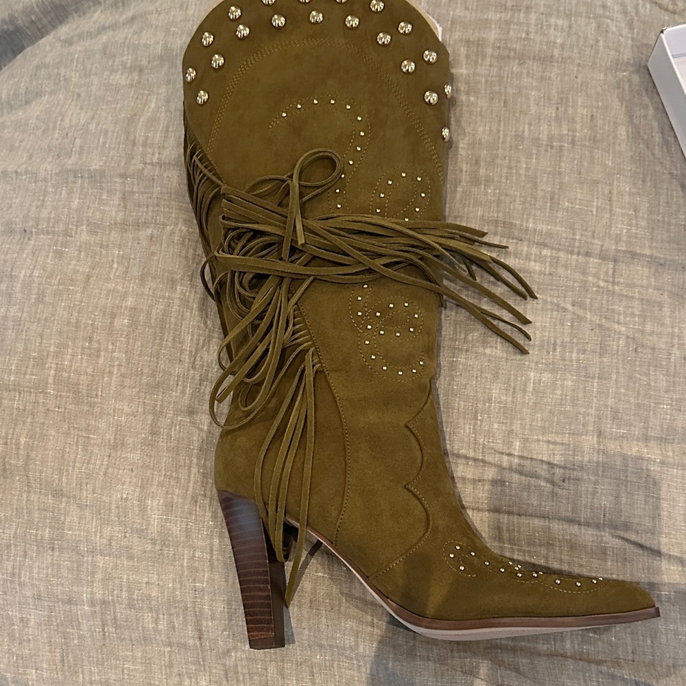 Jessica Simpson Olive Fringe Heeled Boots